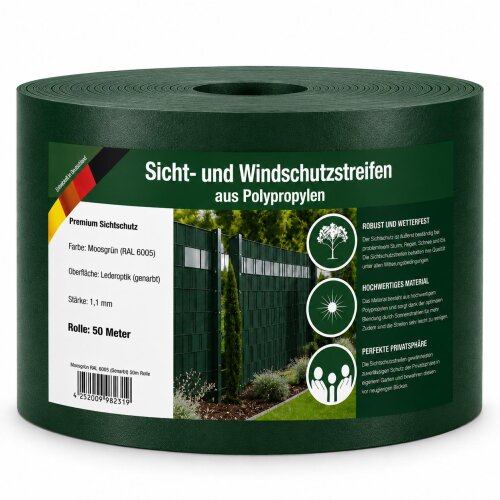 50lfm Sichtschutzrolle Moosgrün Ral 6005