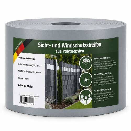 50lfm Sichtschutzrolle Hellgrau Ral 7040